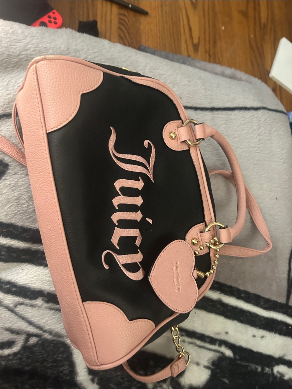 Juicy Couture Pink and Black Heart Accent Satchel